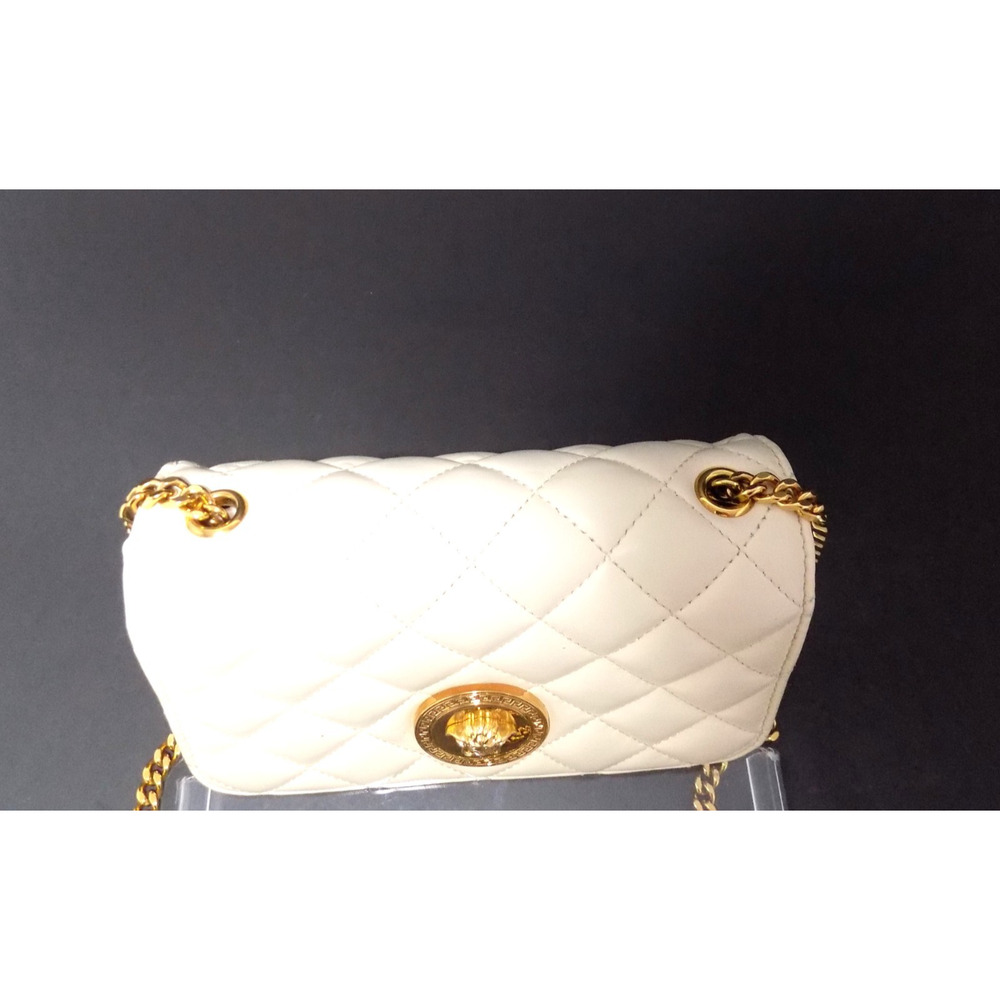 Versace La Medusa Plaque Quilted Leather Crossbody Bag Authentic-Cream - Picture 4 of 7